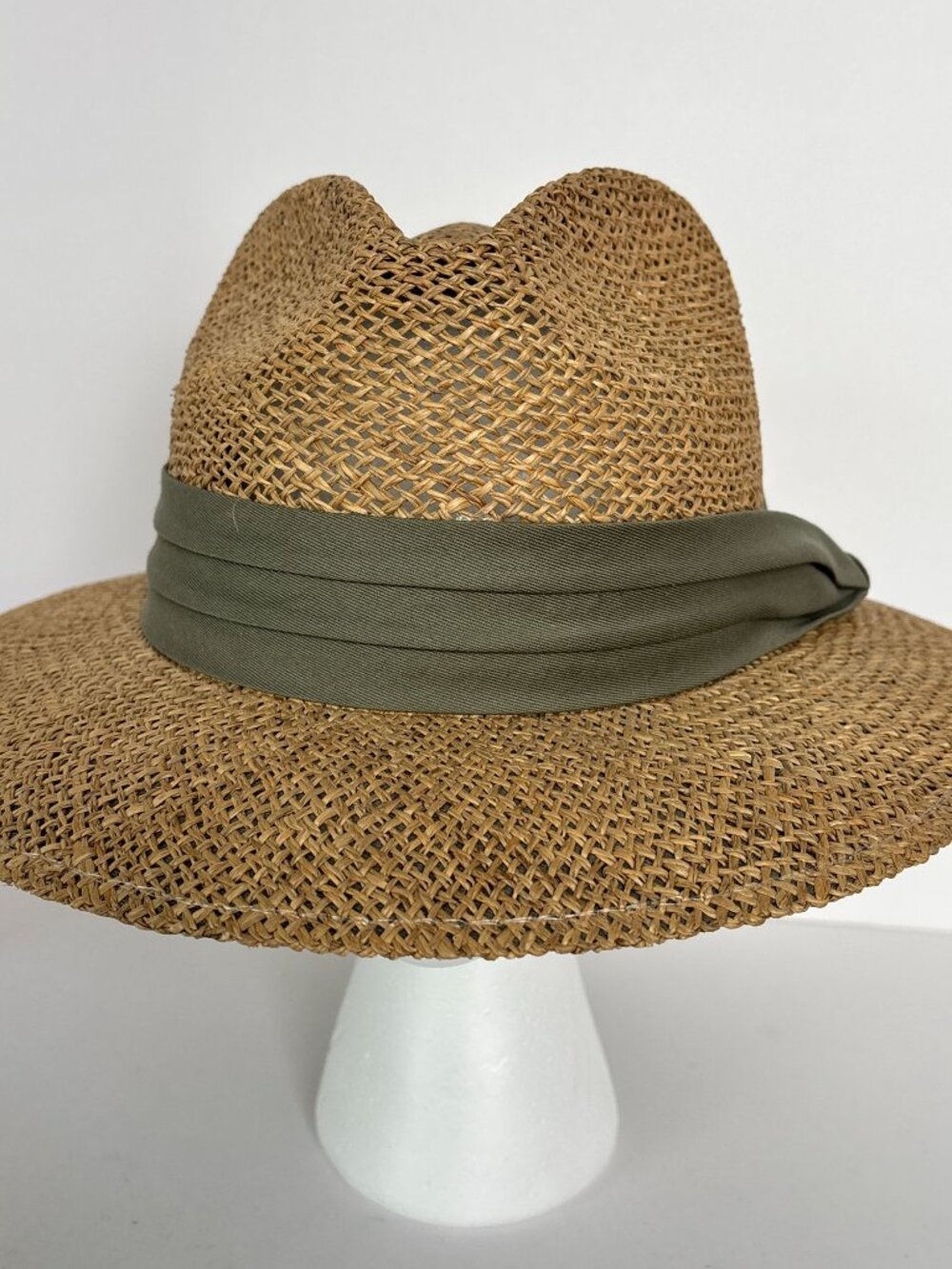 Summer Club Straw Sun Hat L XL Wide Brim Fedora Boho Beach Olive Band Festival - Picture 9 of 9